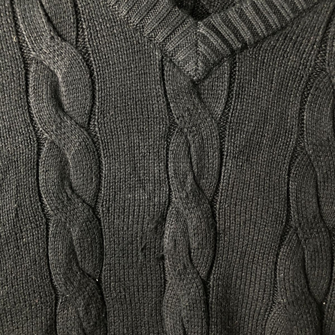 Oversized 90'S Lacoste V-neck cable knit cotton sweater, made in France, men's size XXXL. cotton navy blue type Vintage Second Hand