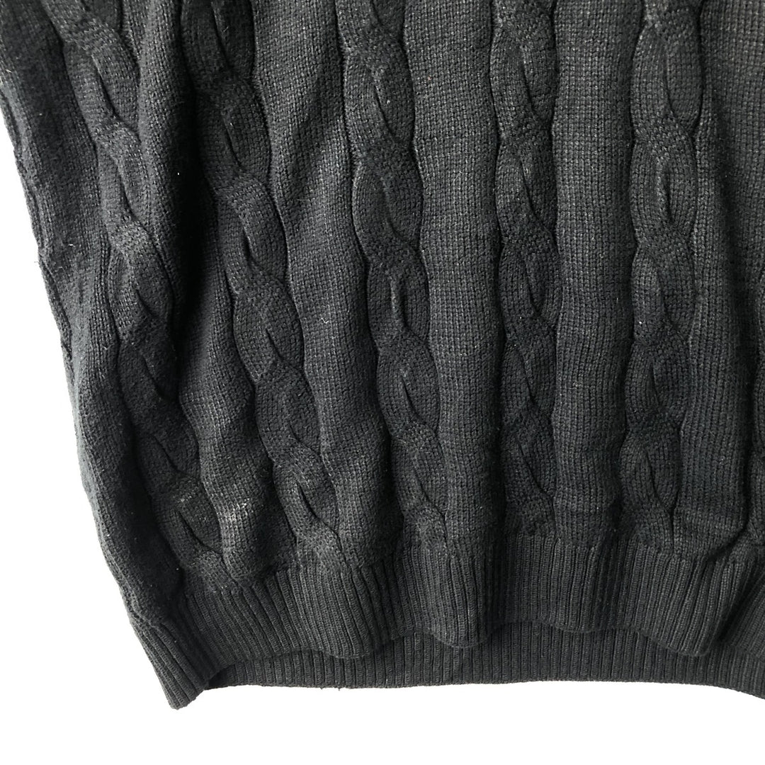 Oversized 90'S Lacoste V-neck cable knit cotton sweater, made in France, men's size XXXL. cotton navy blue type Vintage Second Hand