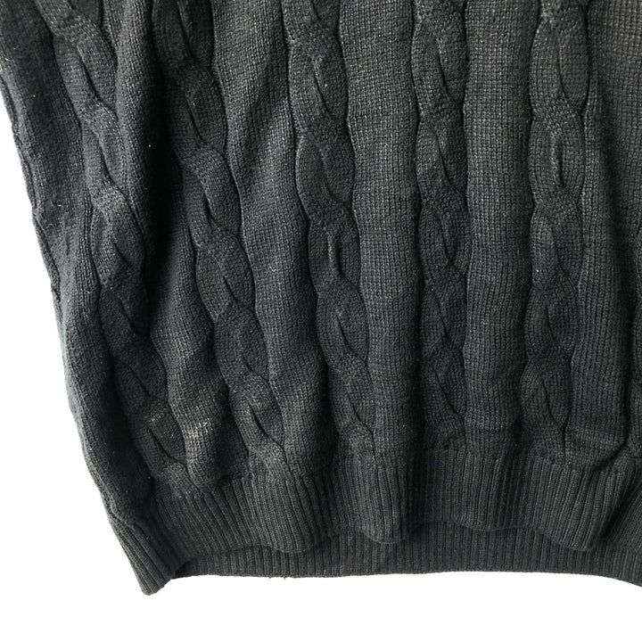 Oversized 90'S Lacoste V-neck cable knit cotton sweater, made in France, men's size XXXL. cotton navy blue type Vintage Second Hand