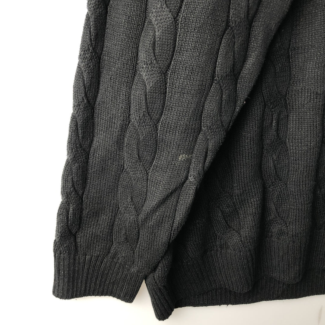 Oversized 90'S Lacoste V-neck cable knit cotton sweater, made in France, men's size XXXL. cotton navy blue type Vintage Second Hand