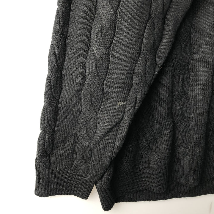 Oversized 90'S Lacoste V-neck cable knit cotton sweater, made in France, men's size XXXL. cotton navy blue type Vintage Second Hand