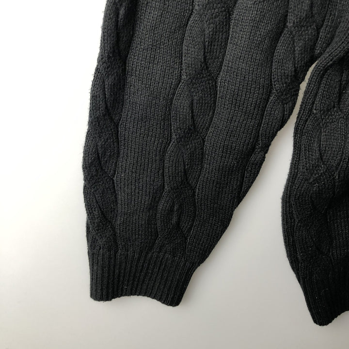 Oversized 90'S Lacoste V-neck cable knit cotton sweater, made in France, men's size XXXL. cotton navy blue type Vintage Second Hand
