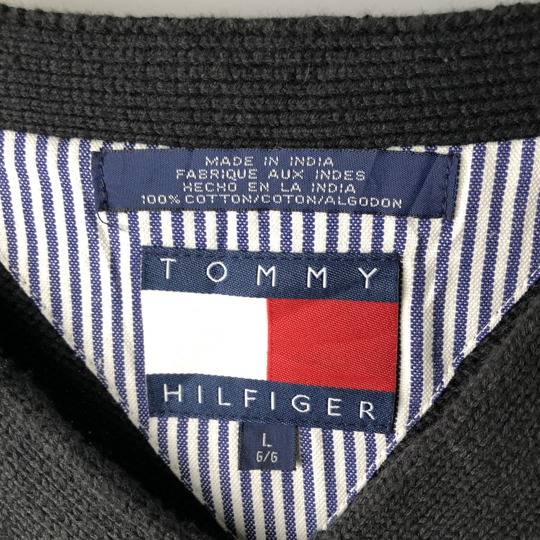 Vintage 90'S Tommy Hilfiger V-neck cotton knit sweater, size L, men's size L cotton black type Vintage Second Hand