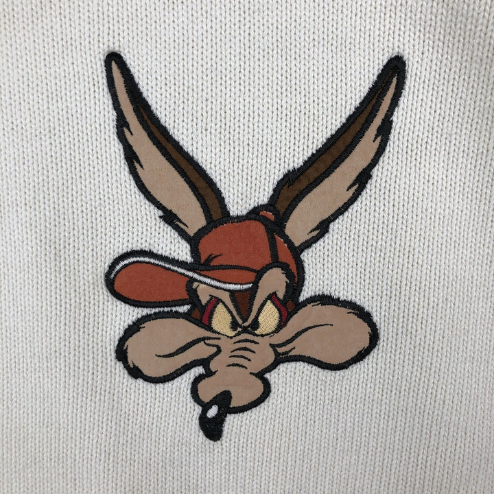 90'S Looney Tunes Wile E. Coyote V-neck acrylic and cotton knit sweater, men's size L, vintage cotton white type Vintage Second Hand