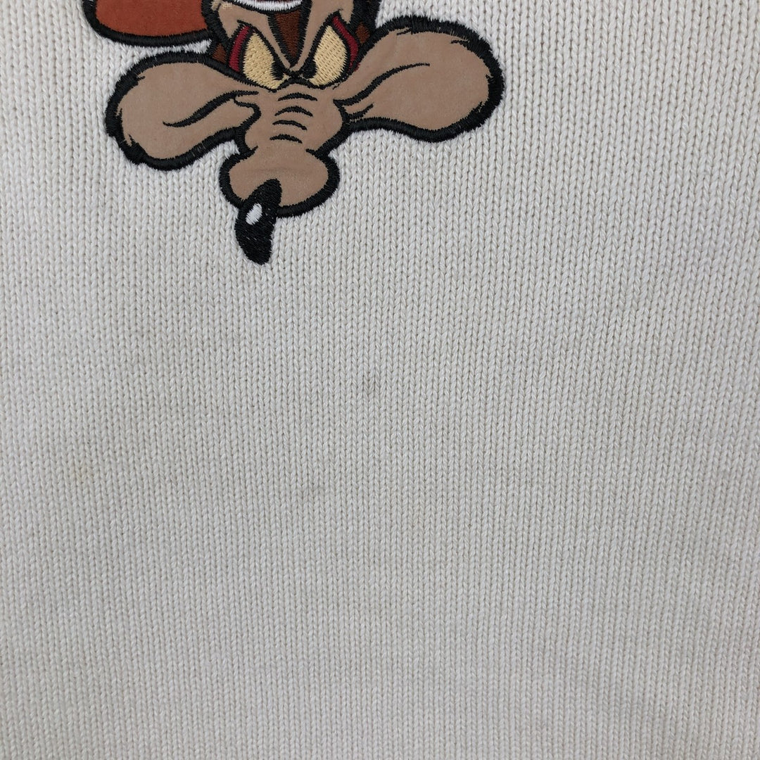 90'S Looney Tunes Wile E. Coyote V-neck acrylic and cotton knit sweater, men's size L, vintage cotton white type Vintage Second Hand
