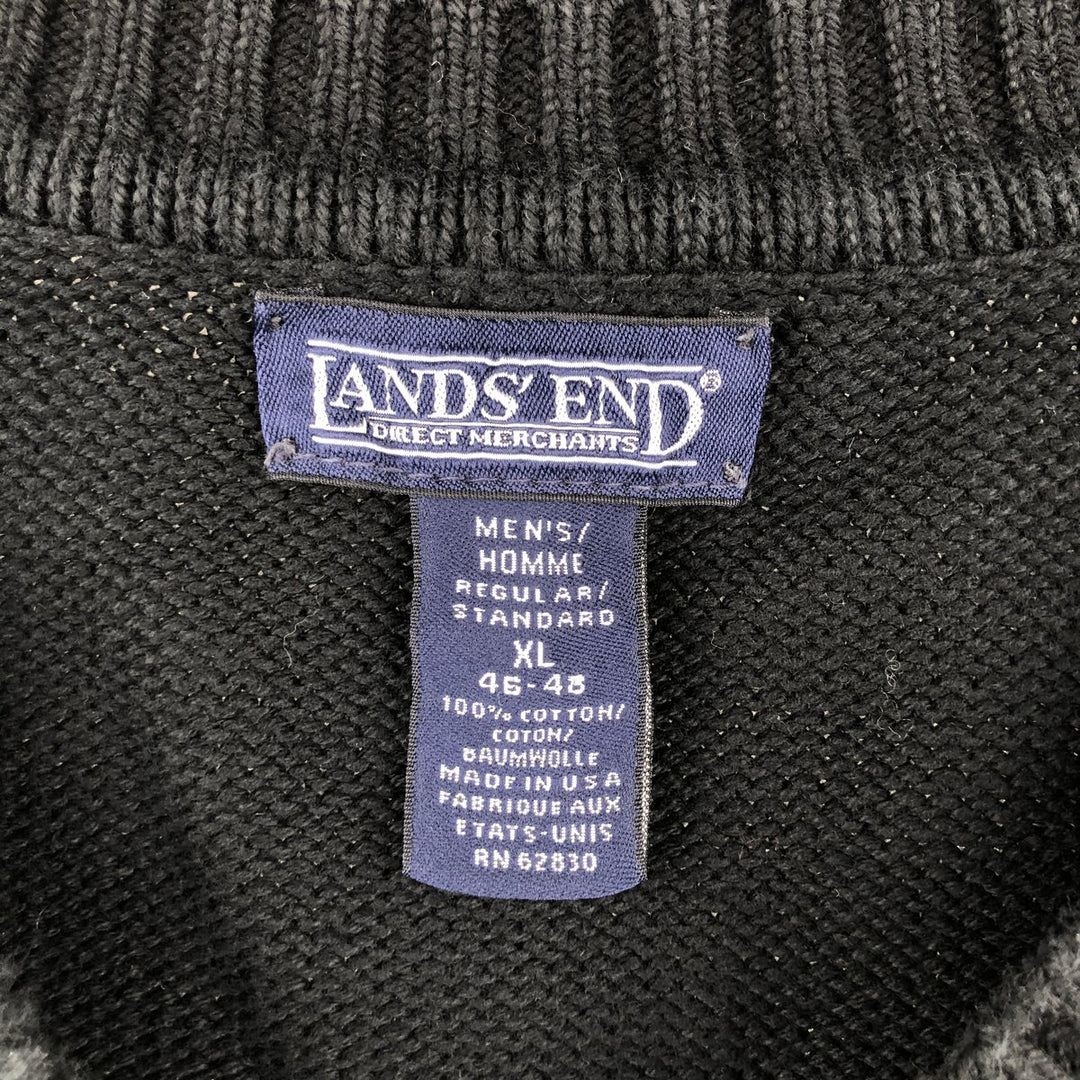 LANDS' END V-neck cotton knit sweater, Made in USA, Men's XL cotton black type Vintage Second Hand