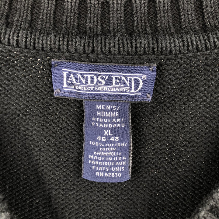 LANDS' END V-neck cotton knit sweater, Made in USA, Men's XL cotton black type Vintage Second Hand