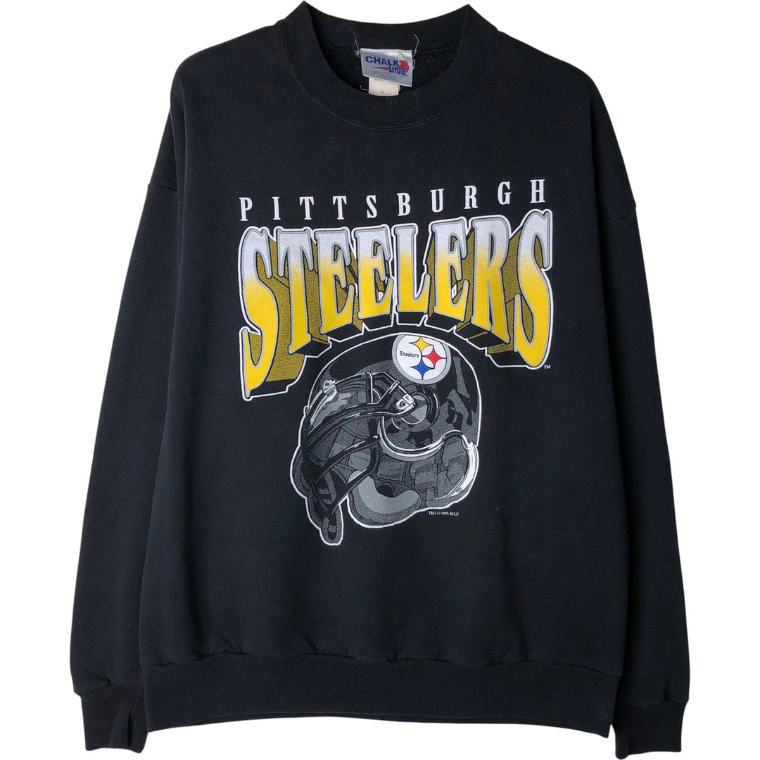 90'S Chalk Line NFL Pittsburgh Steelers Print Sweatshirt, Made in USA, Men's Size XL cotton black type Vintage Second Hand