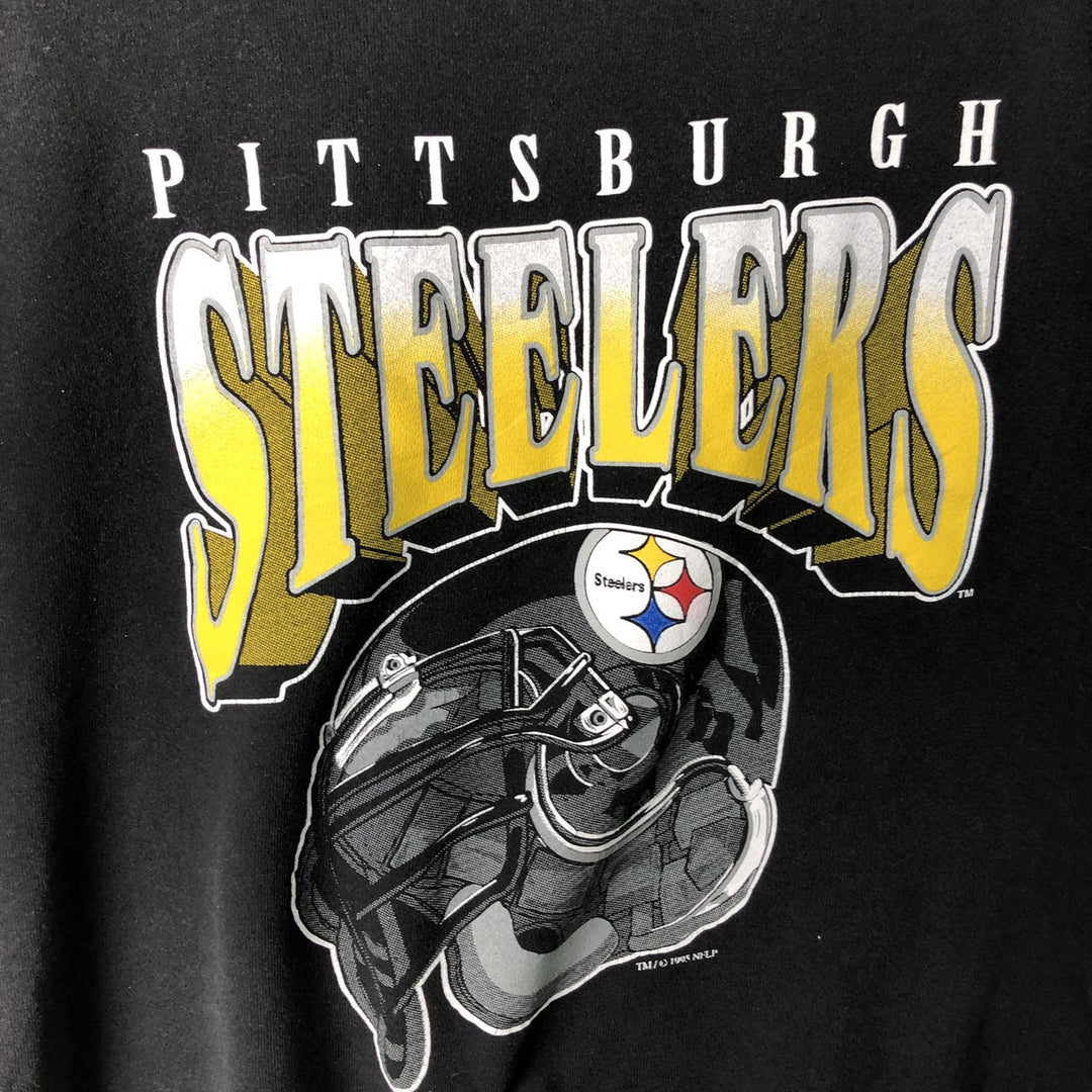 90'S Chalk Line NFL Pittsburgh Steelers Print Sweatshirt, Made in USA, Men's Size XL cotton black type Vintage Second Hand