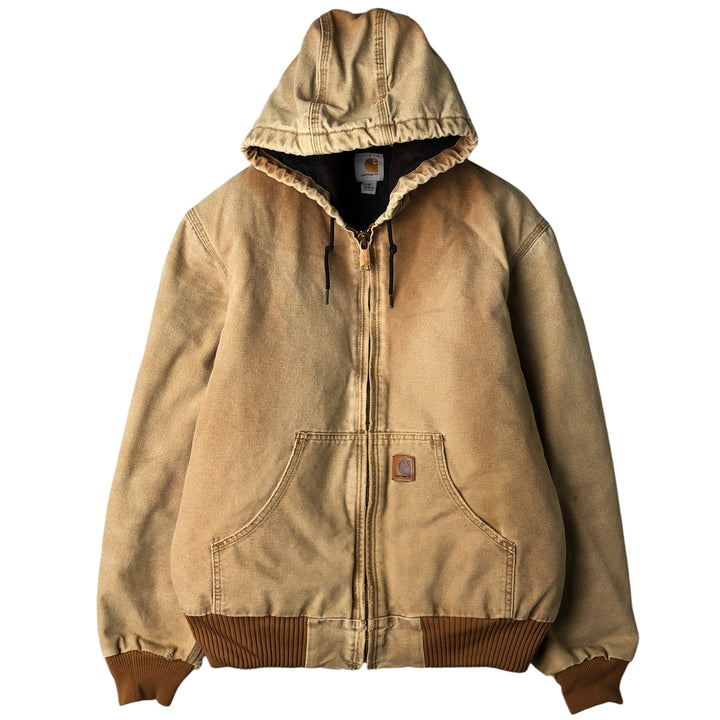 Carhartt Active Jacket, Padded Duck Full-Zip Hoodie, Men's Size Medium cotton Beige type Vintage Second Hand