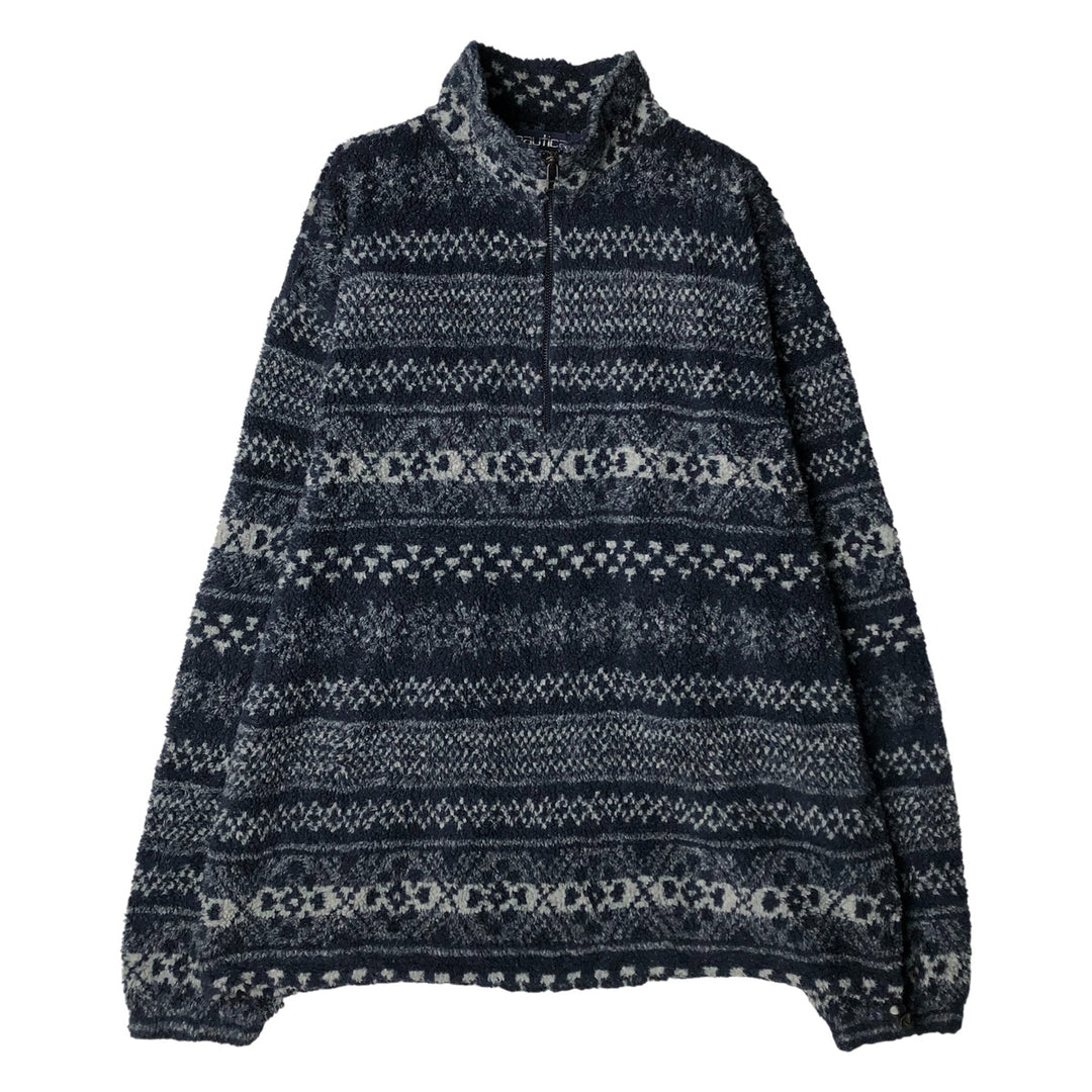 Vintage 90'S NAUTICA all-over print half-zip fleece pullover, made in the USA, men's size XL acrylic navy blue type Vintage Second Hand