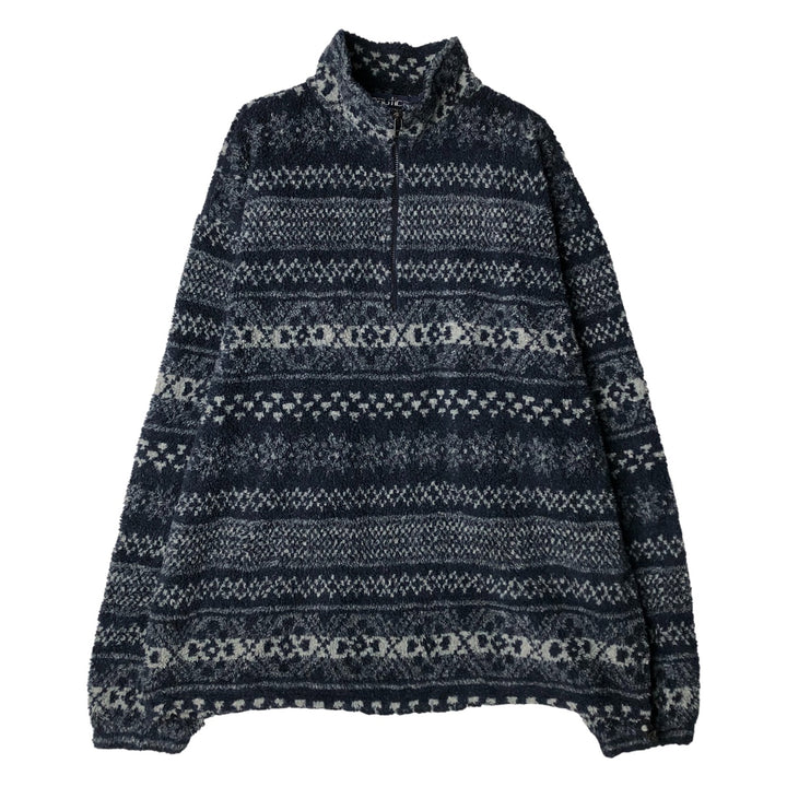 Vintage 90'S NAUTICA all-over print half-zip fleece pullover, made in the USA, men's size XL acrylic navy blue type Vintage Second Hand