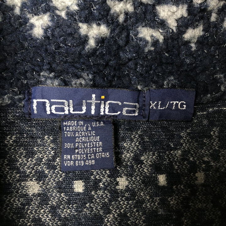 Vintage 90'S NAUTICA all-over print half-zip fleece pullover, made in the USA, men's size XL acrylic navy blue type Vintage Second Hand