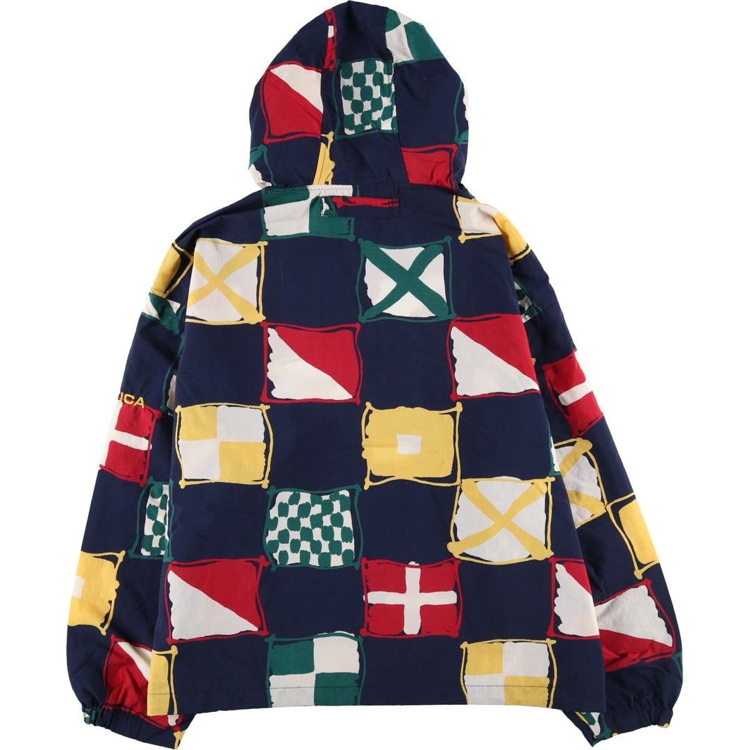 Vintage 90'S NAUTICA all-over print hooded nylon pullover, size L, men's Nylon navy blue type Vintage Second Hand
