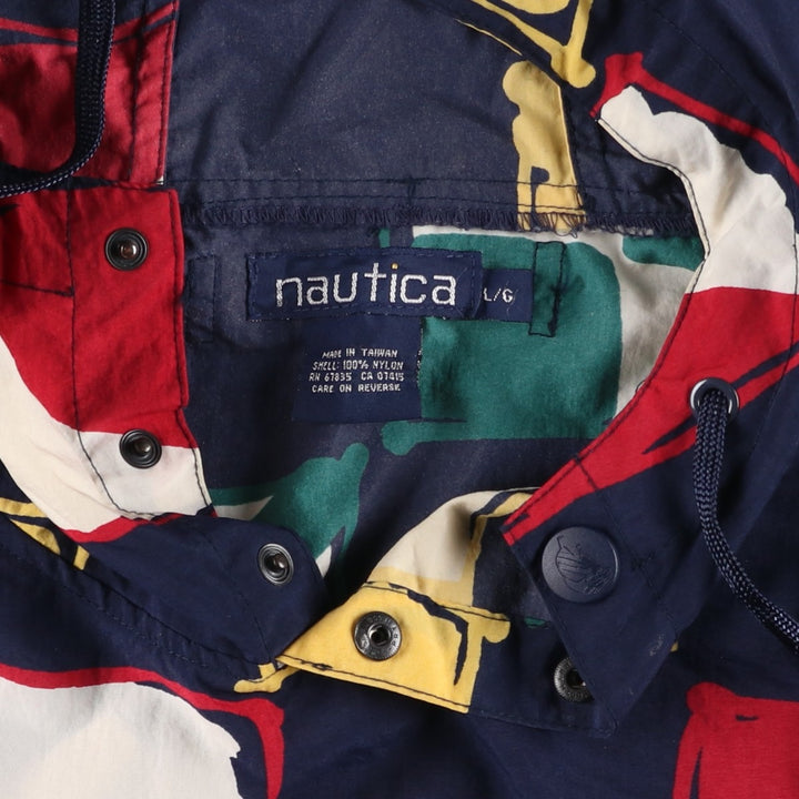 Vintage 90'S NAUTICA all-over print hooded nylon pullover, size L, men's Nylon navy blue type Vintage Second Hand