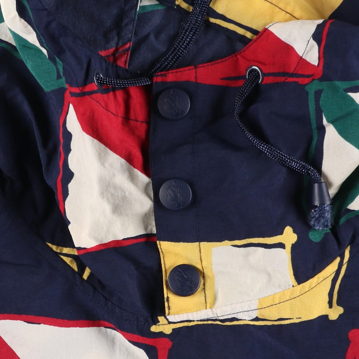 Vintage 90'S NAUTICA all-over print hooded nylon pullover, size L, men's Nylon navy blue type Vintage Second Hand