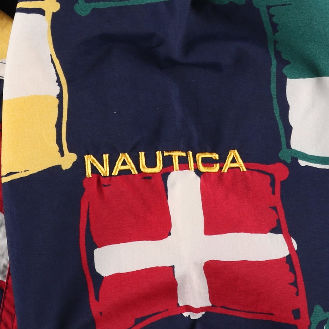 Vintage 90'S NAUTICA all-over print hooded nylon pullover, size L, men's Nylon navy blue type Vintage Second Hand