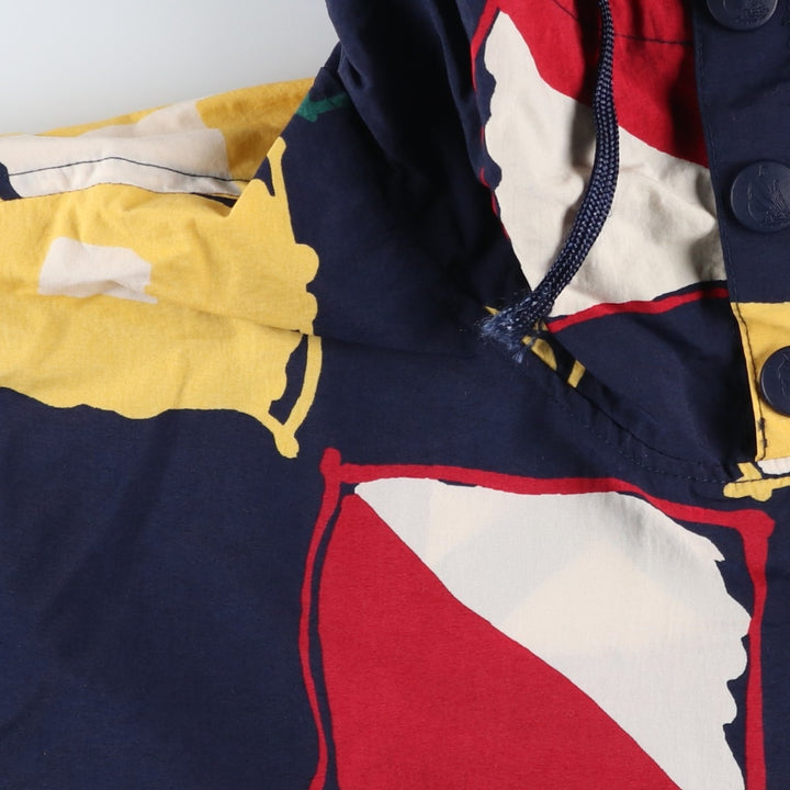Vintage 90'S NAUTICA all-over print hooded nylon pullover, size L, men's Nylon navy blue type Vintage Second Hand