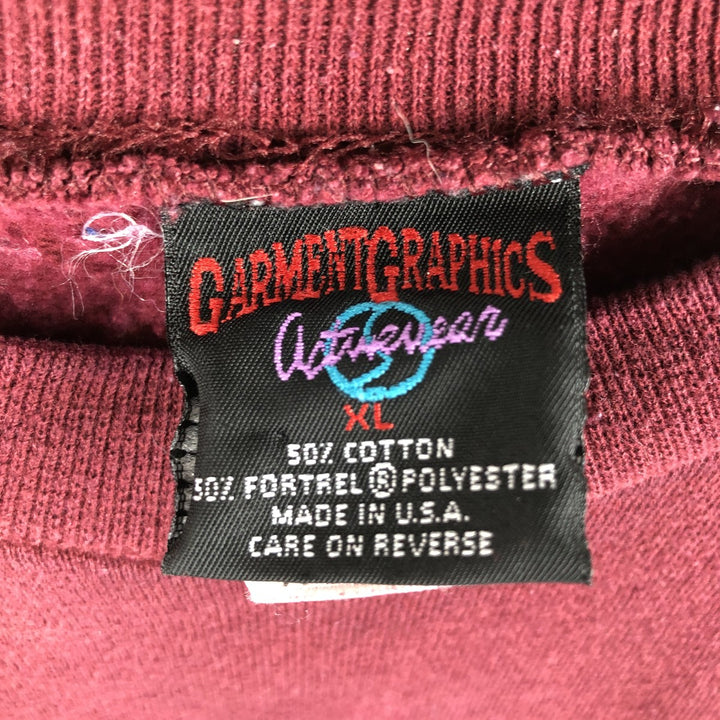Vintage 90'S GARMENTGRAPHICS college sweatshirt, made in the USA, size XL, men's cotton red type reddish brown Vintage Second Hand