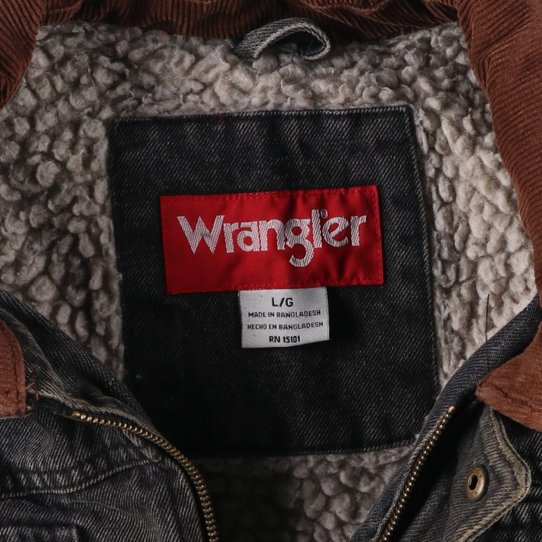 Wrangler padded black denim jacket, size L, men's cotton black type Vintage Second Hand