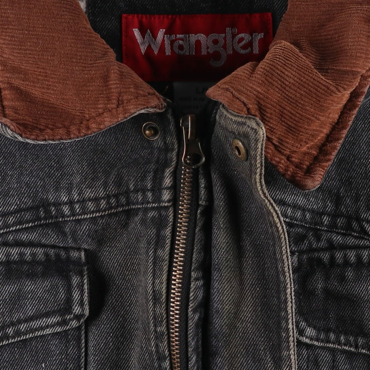 Wrangler padded black denim jacket, size L, men's cotton black type Vintage Second Hand