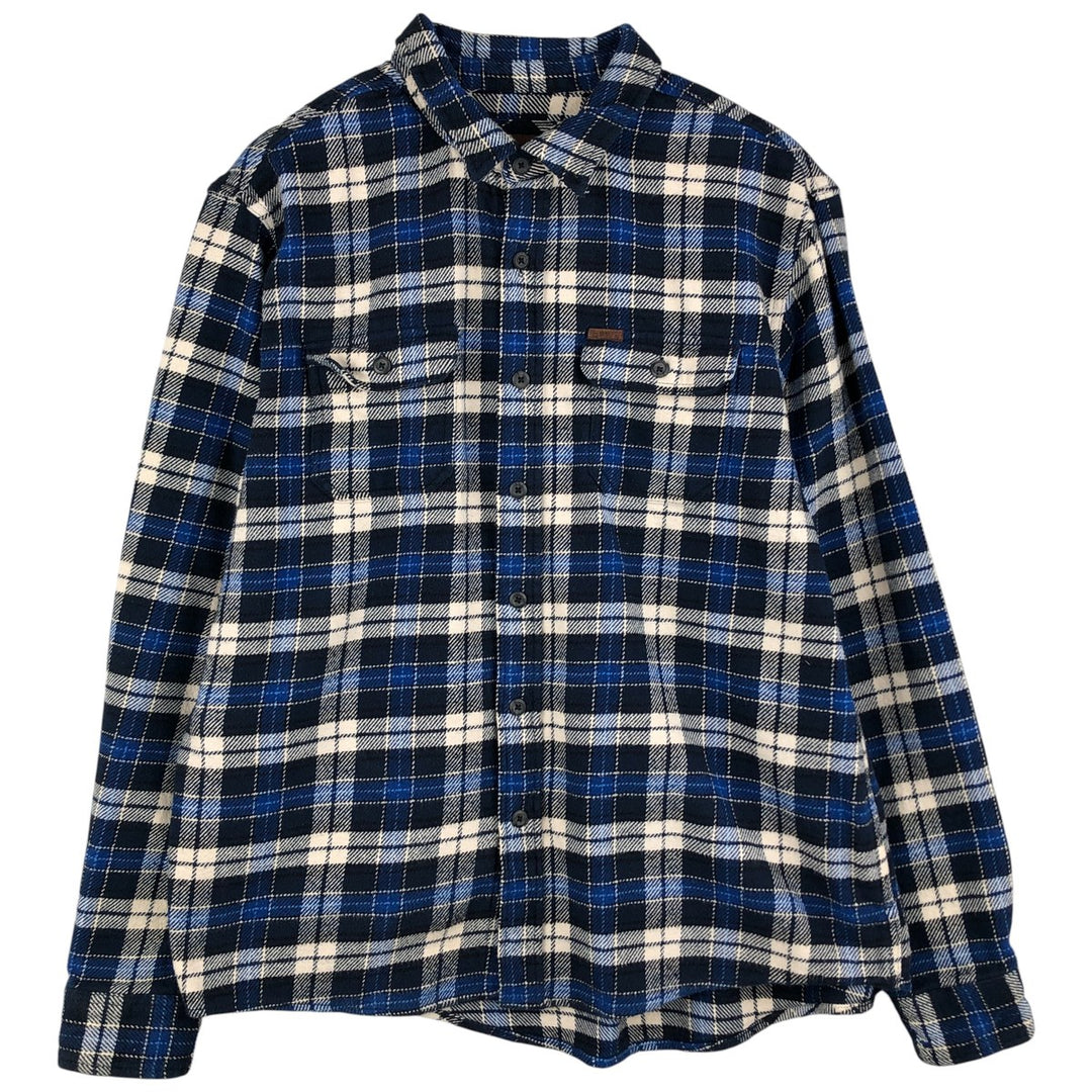 ORVIS Long Sleeve Heavy Flannel Check Shirt, Men's XL cotton Navy blue Vintage Second Hand