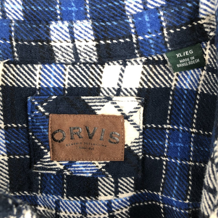 ORVIS Long Sleeve Heavy Flannel Check Shirt, Men's XL cotton Navy blue Vintage Second Hand