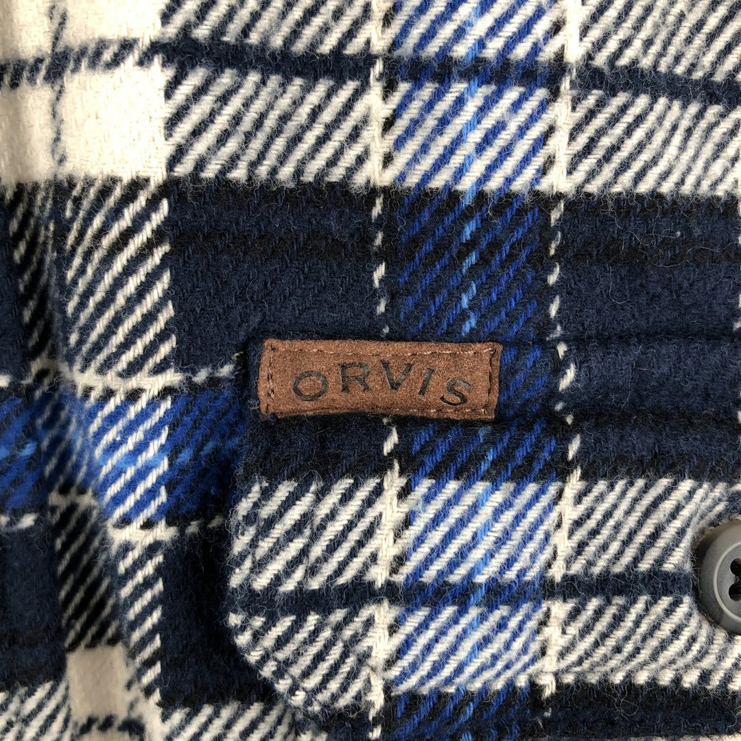 ORVIS Long Sleeve Heavy Flannel Check Shirt, Men's XL cotton Navy blue Vintage Second Hand
