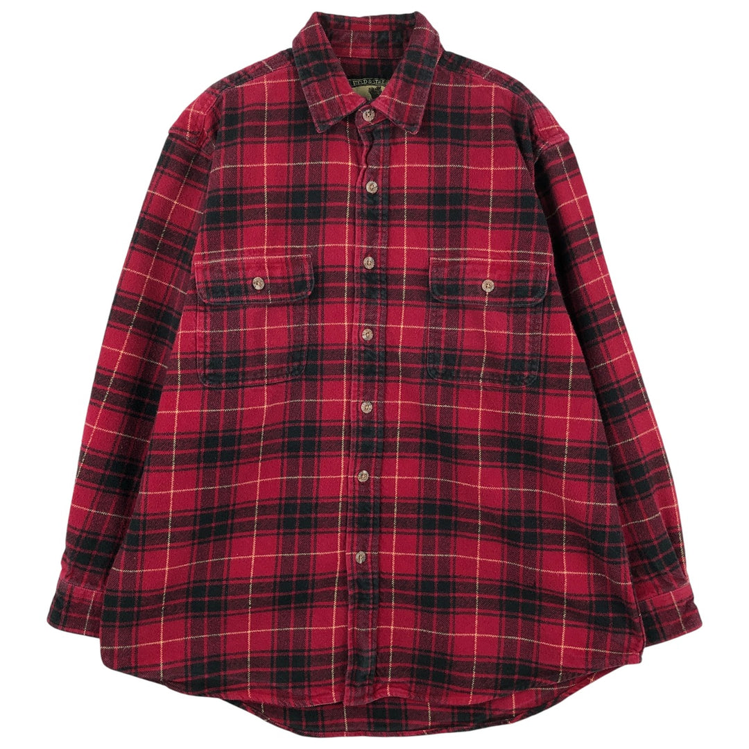 FIELD and STREAM Long Sleeve Heavy Flannel Check Shirt, Men's Size L cotton red type Vintage Second Hand