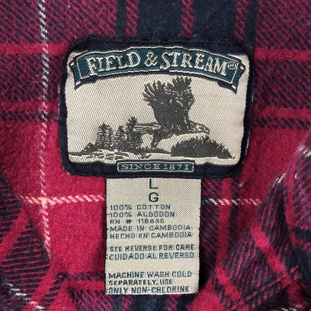 FIELD and STREAM Long Sleeve Heavy Flannel Check Shirt, Men's Size L cotton red type Vintage Second Hand