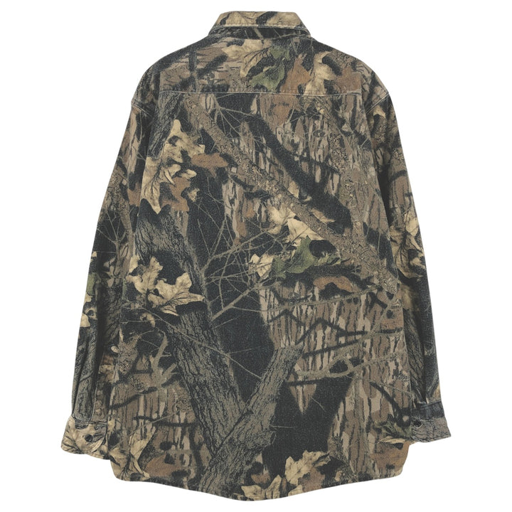 NORTHWEST TERRITORY Camouflage Pattern Realtree Camo Long Sleeve Printed Flannel Shirt, Men's Size L cotton Khaki type sage green Vintage Second Hand