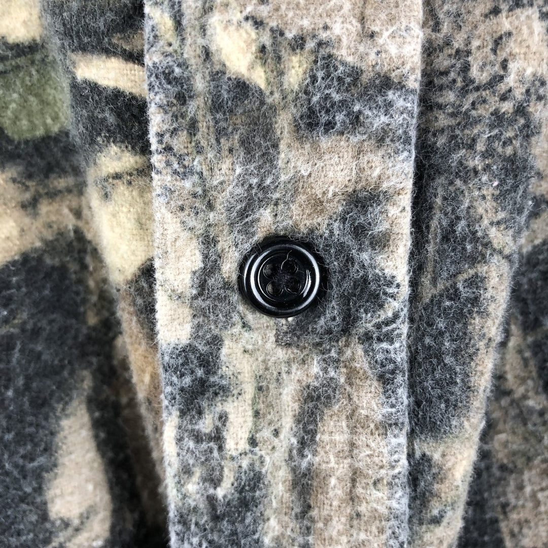 NORTHWEST TERRITORY Camouflage Pattern Realtree Camo Long Sleeve Printed Flannel Shirt, Men's Size L cotton Khaki type sage green Vintage Second Hand