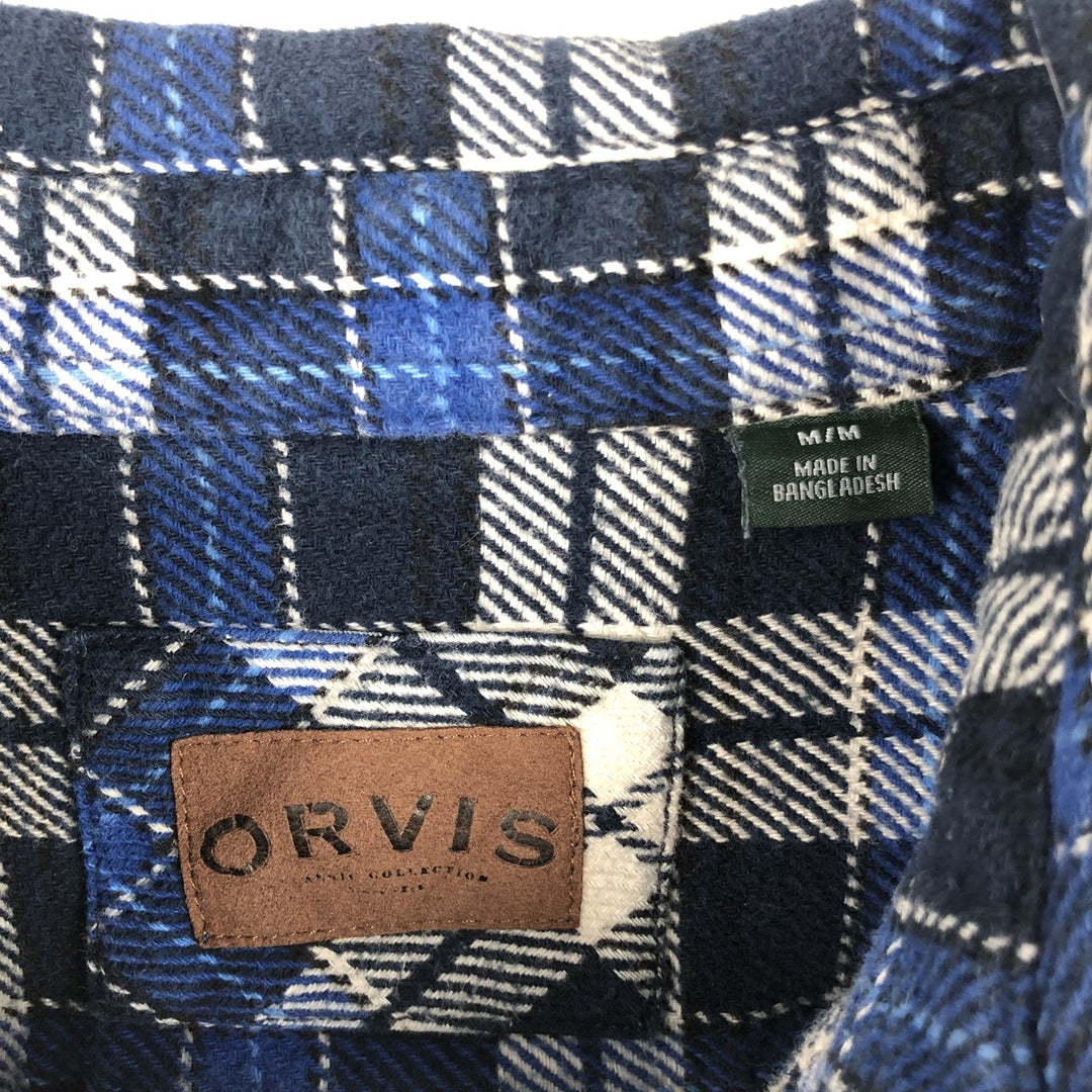 ORVIS Long Sleeve Flannel Check Shirt, Men's Size M cotton navy blue type Vintage Second Hand