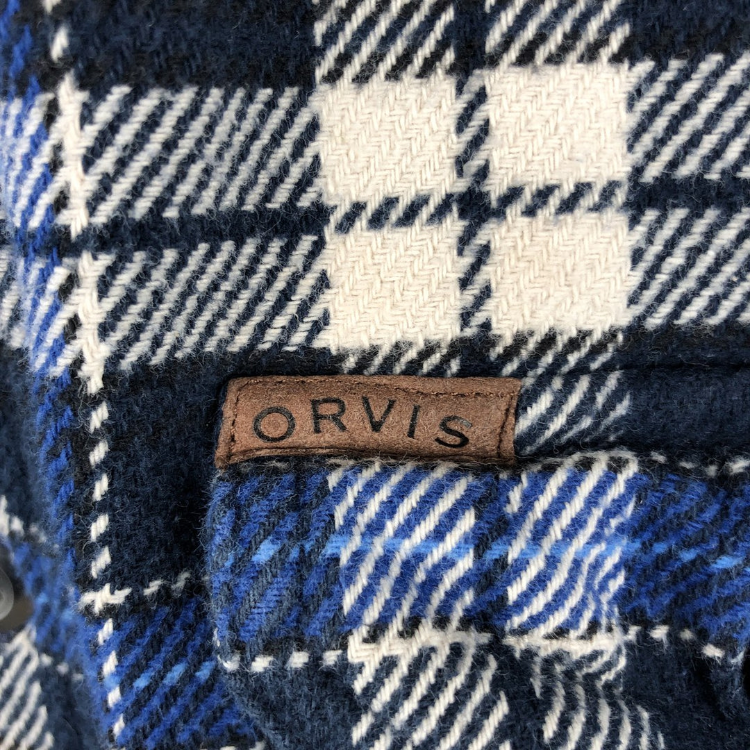ORVIS Long Sleeve Flannel Check Shirt, Men's Size M cotton navy blue type Vintage Second Hand