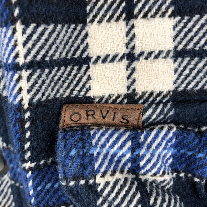 ORVIS Long Sleeve Flannel Check Shirt, Men's Size M cotton navy blue type Vintage Second Hand