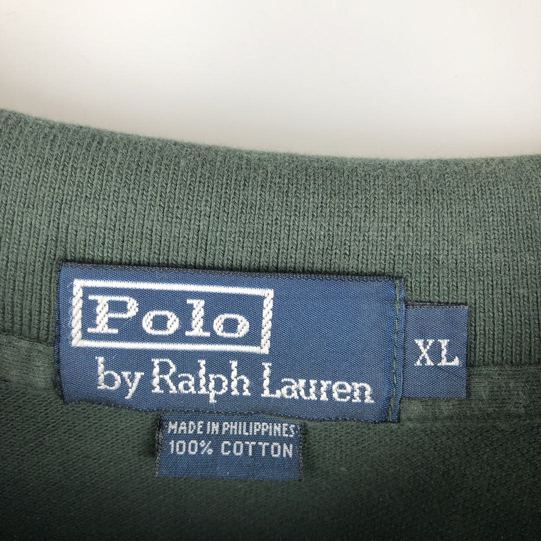 Ralph Lauren POLO by Ralph Lauren long sleeve polo shirt, men's XL size cotton Green type dark green Vintage Second Hand