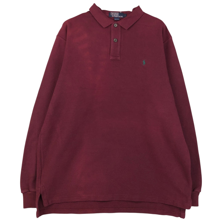 Ralph Lauren POLO by Ralph Lauren long-sleeved polo shirt, Made in USA, Men's XL cotton red type reddish brown Vintage Second Hand