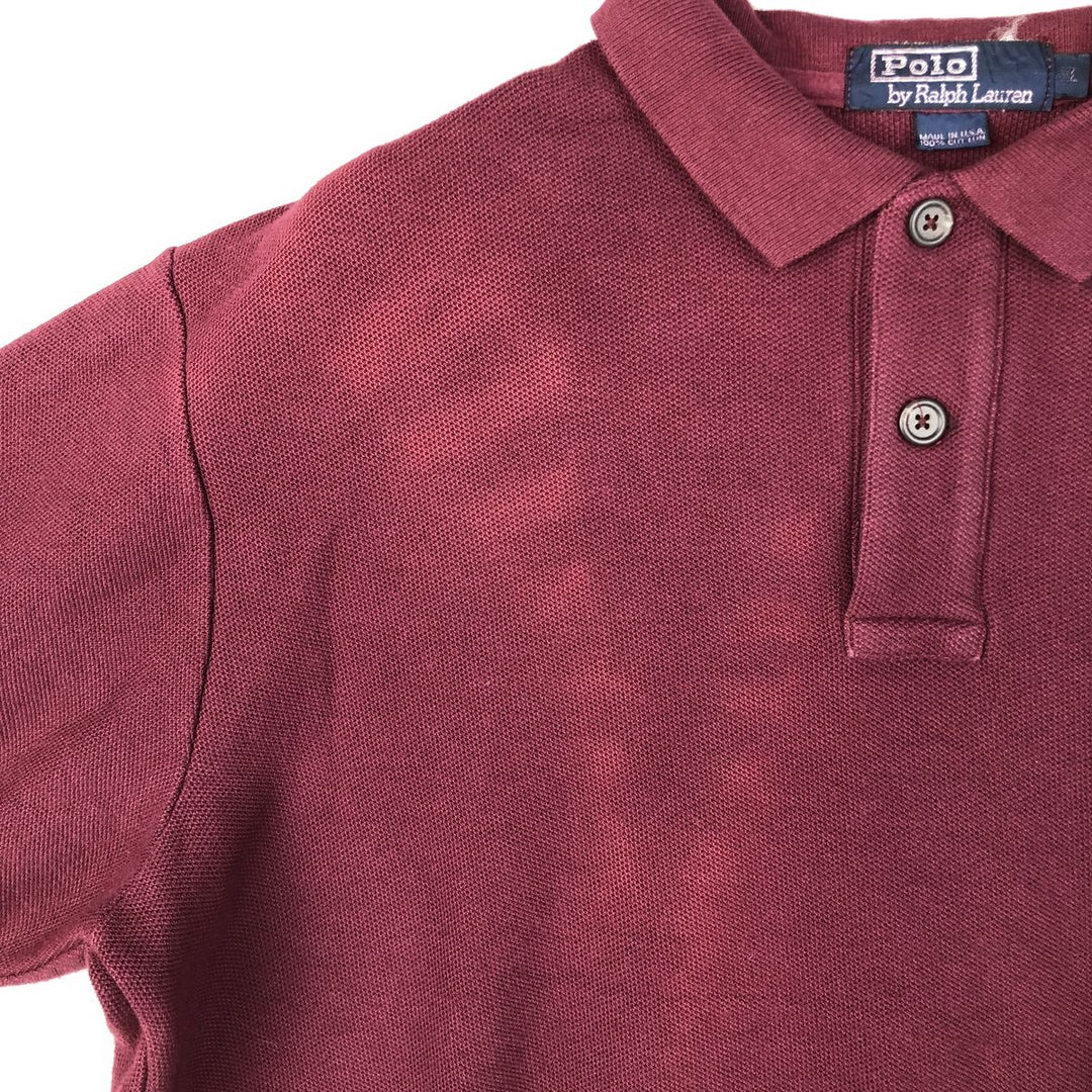 Ralph Lauren POLO by Ralph Lauren long-sleeved polo shirt, Made in USA, Men's XL cotton red type reddish brown Vintage Second Hand