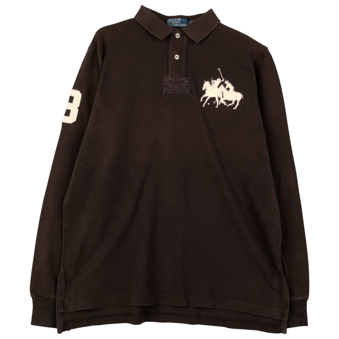 Ralph Lauren POLO by RALPH LAUREN CUSTOM FIT long-sleeved polo shirt, men's size L cotton brown type Vintage Second Hand