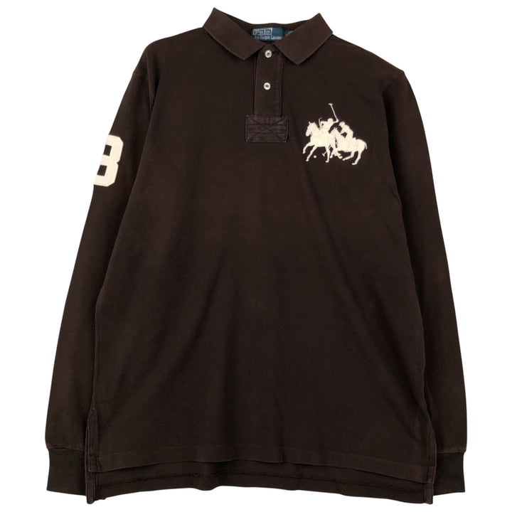 Ralph Lauren POLO by RALPH LAUREN CUSTOM FIT long-sleeved polo shirt, men's size L cotton brown type Vintage Second Hand