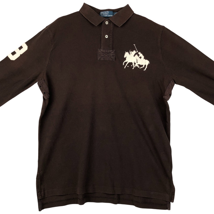 Ralph Lauren POLO by RALPH LAUREN CUSTOM FIT long-sleeved polo shirt, men's size L cotton brown type Vintage Second Hand