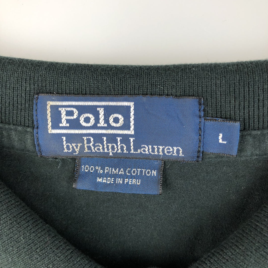 Ralph Lauren POLO by Ralph Lauren long sleeve polo shirt, men's size L Pima Cotton Green type dark green Vintage Second Hand