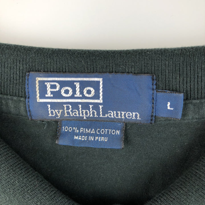 Ralph Lauren POLO by Ralph Lauren long sleeve polo shirt, men's size L Pima Cotton Green type dark green Vintage Second Hand