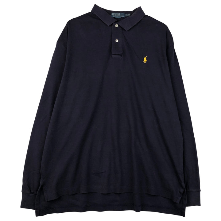 Ralph Lauren POLO by Ralph Lauren long sleeve polo shirt, men's XL size cotton navy blue type Vintage Second Hand