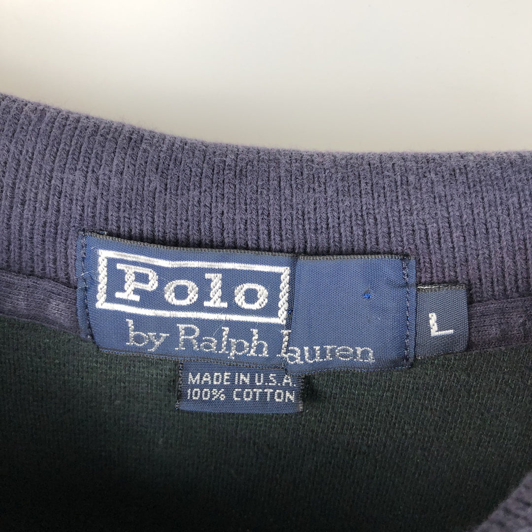 Ralph Lauren POLO by Ralph Lauren Blackwatch Check Long Sleeve Polo Shirt, Made in USA, Men's Size L cotton navy blue type Vintage Second Hand