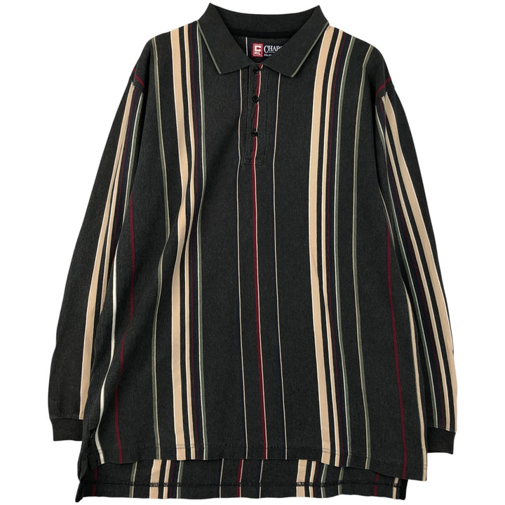 Ralph Lauren Chaps long-sleeved striped polo shirt, men's size L cotton Charcoal Vintage Second Hand