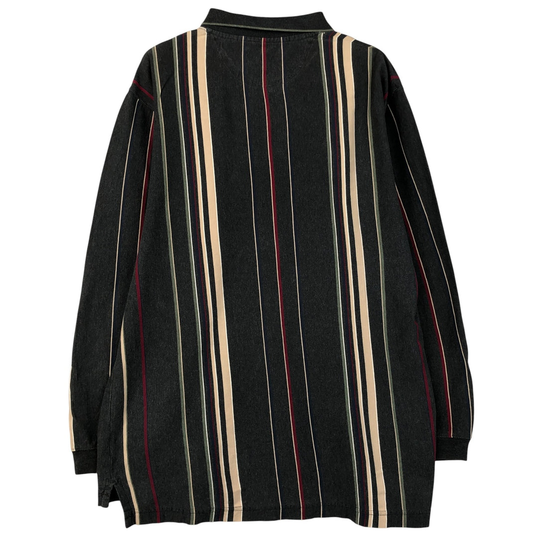 Ralph Lauren Chaps long-sleeved striped polo shirt, men's size L cotton Charcoal Vintage Second Hand