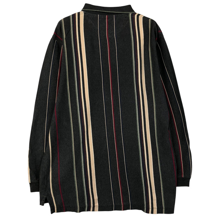 Ralph Lauren Chaps long-sleeved striped polo shirt, men's size L cotton Charcoal Vintage Second Hand