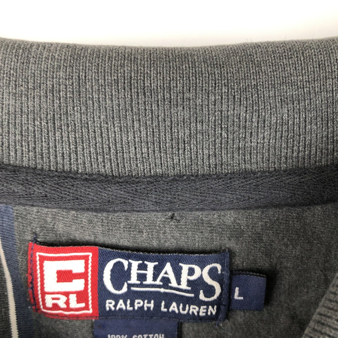 Ralph Lauren Chaps long-sleeved striped polo shirt, men's size L cotton Charcoal Vintage Second Hand
