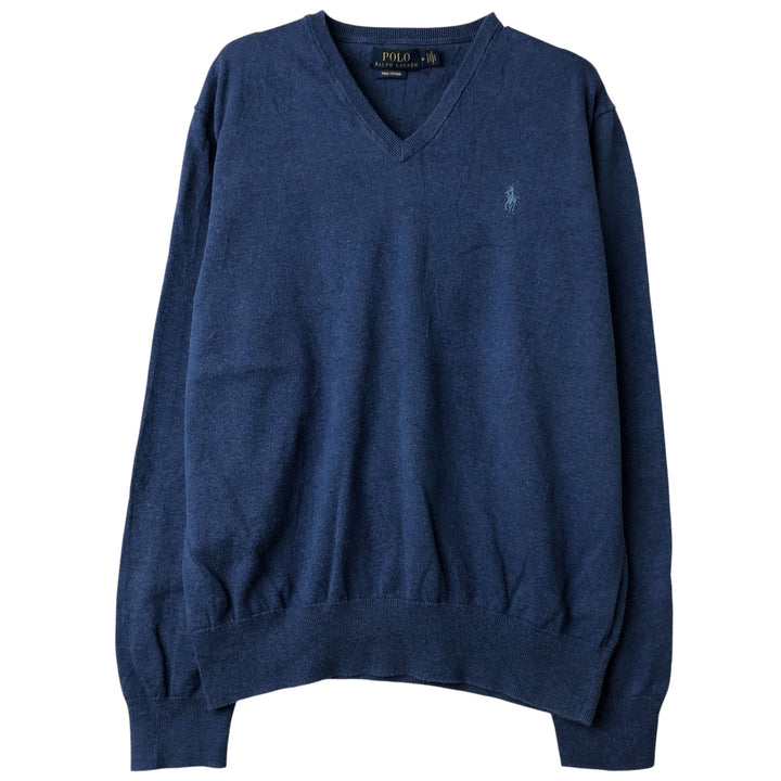 Ralph Lauren POLO RALPH LAUREN V-neck cotton knit sweater, women's size M cotton blue type Vintage Second Hand